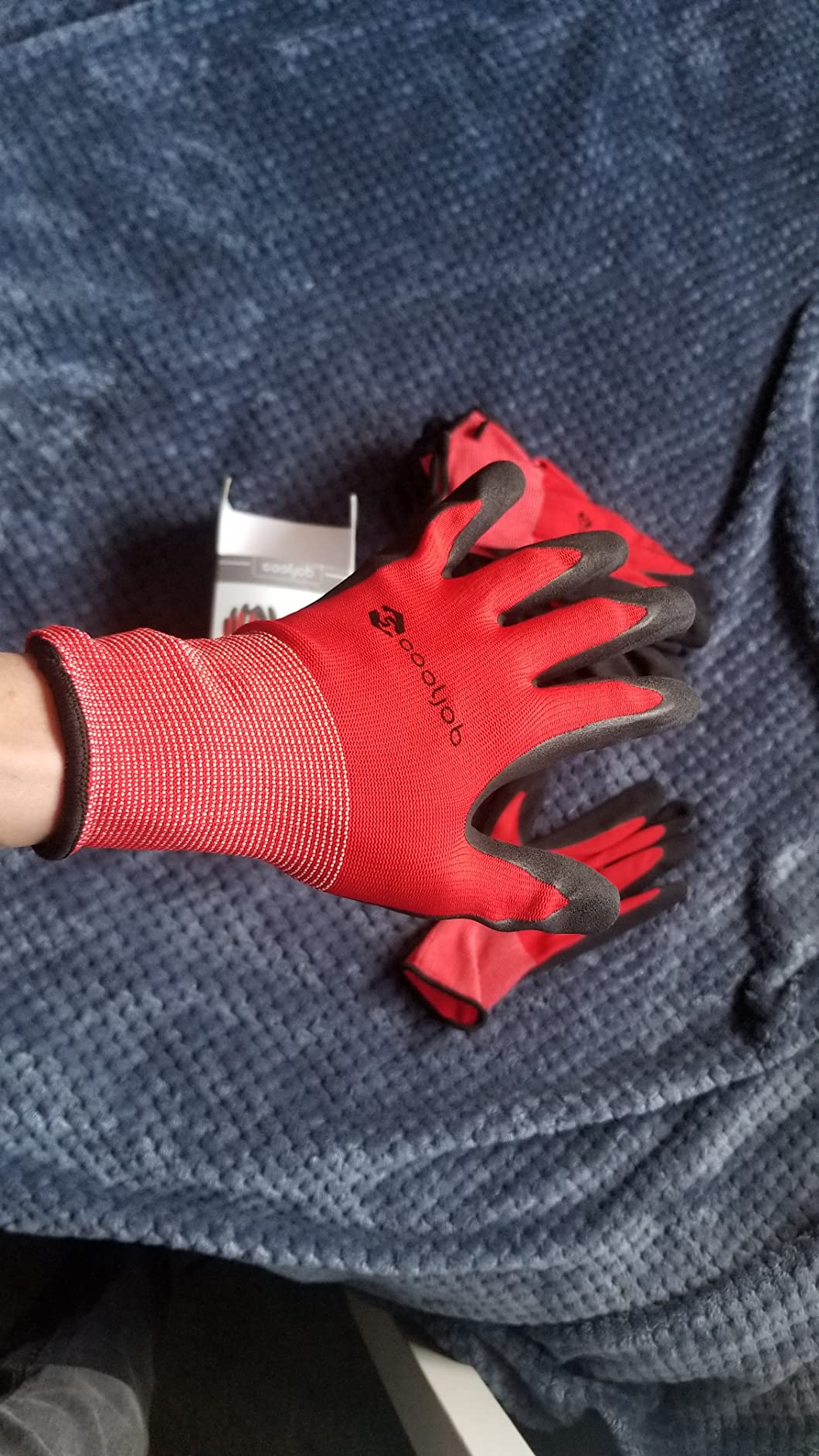 COOLJOB Gardening Gloves for Men, 2 Pairs Breathable Rubber Coated for Garden Weeding Landscaping, Outside Work for Lawn Yard, Men's Large Size, Black & Red customer photo 2