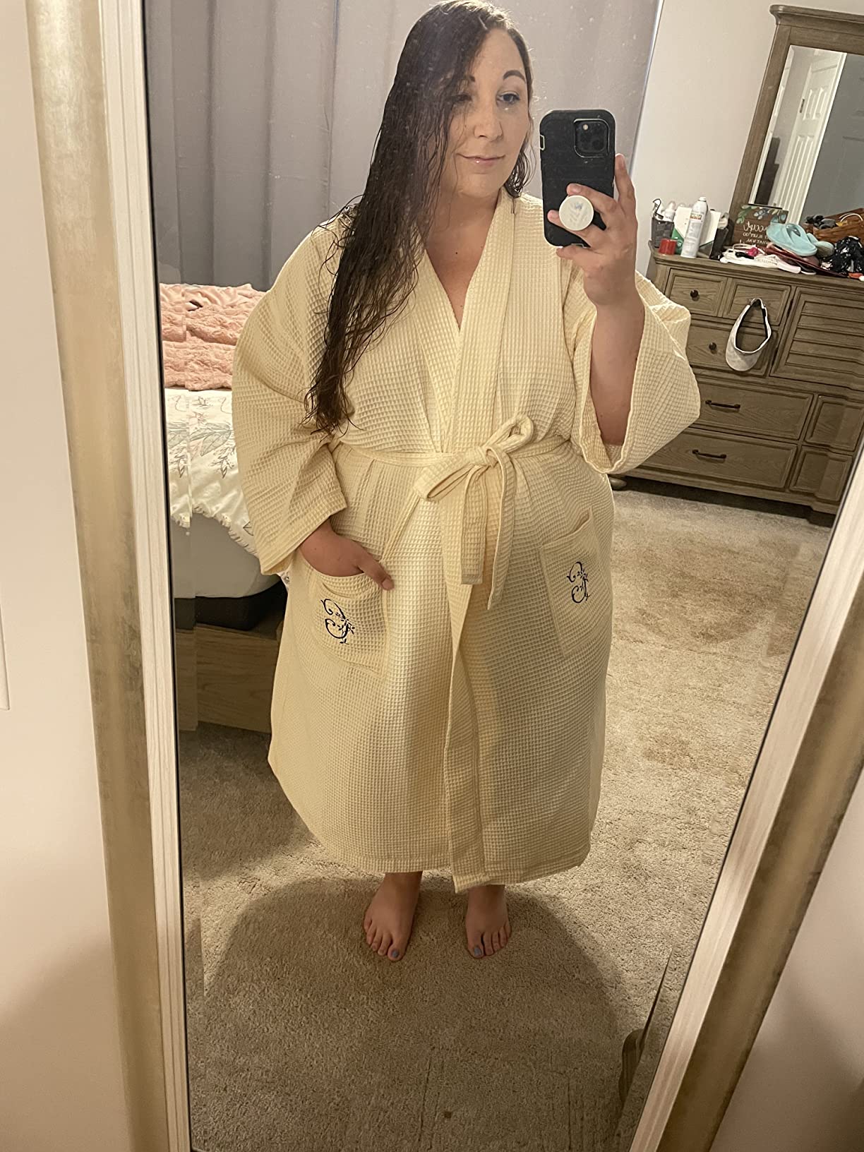 Women's Waffle Robe by Boca Terry, Lightweight Summer Robe, Cotton Blend | Soft, kimono style waffle bathrobe, knit weave fabric customer photo 1