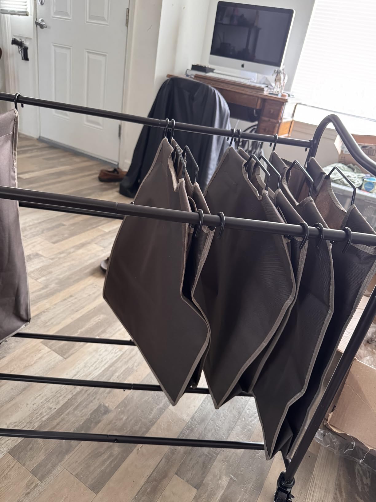 Simple Houseware 4-Bag Heavy Duty Laundry Sorter Rolling Cart, Dark Grey, Removable Bags and Lockable Wheels for Laundry Room Organization customer photo 2