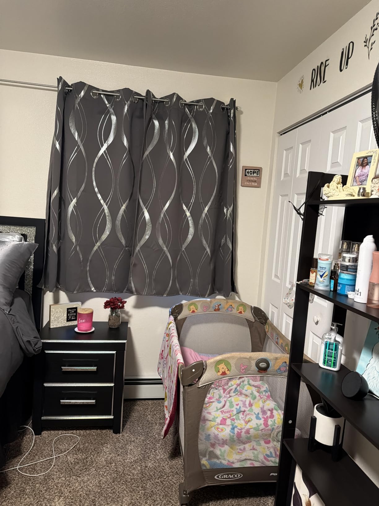 Grey Blackout Striped Pattern Curtains for Living Room 84 inch Long 2 Panels Set, Noise Reducing Thermal Insulated Wave Line Foil Print Bedroom Drapes for Patio Sliding Glass Door (52 x 84) customer photo 2