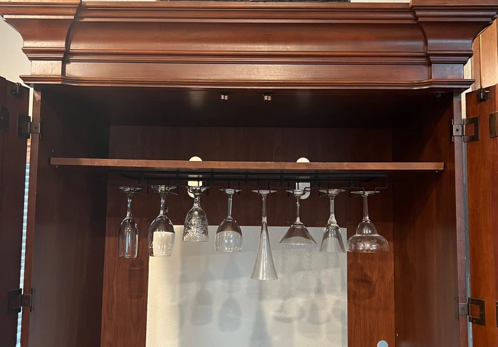 Xverycan 8 Row Wine Glass Rack Under Cabinet Large Capacity | Stemware Hanger for Wine Goblet, High Quality Metal with Matte Black Coating, for Bar Counter, Kitchen, Screws Included customer photo 2
