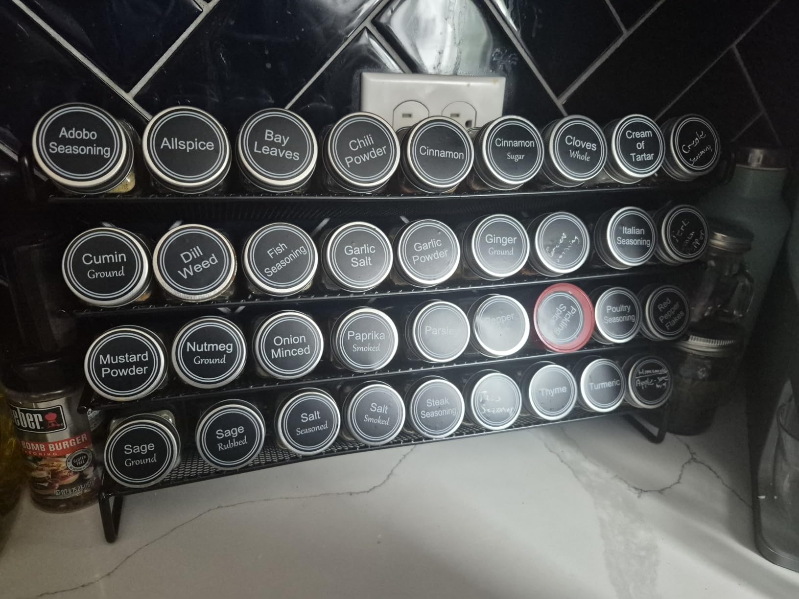 SpaceAid Spice Rack Organizer with 28 Spice Jars, 386 Spice Labels, Chalk Marker and Funnel Set for Cabinet, Countertop, Pantry, Cupboard or Door & Wall Mount - 28 Jars, 13.4