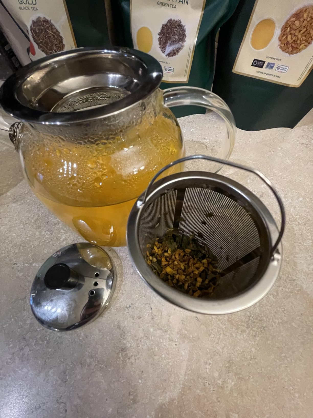 1500ml(50oz) Glass Teapot with Removable Infuser, Ehugos Stovetop Safe Large Tea Pot, Blooming and Loose Leaf Hand Crafted Kettle for Women and Adult with Stainless Infuser customer photo 1