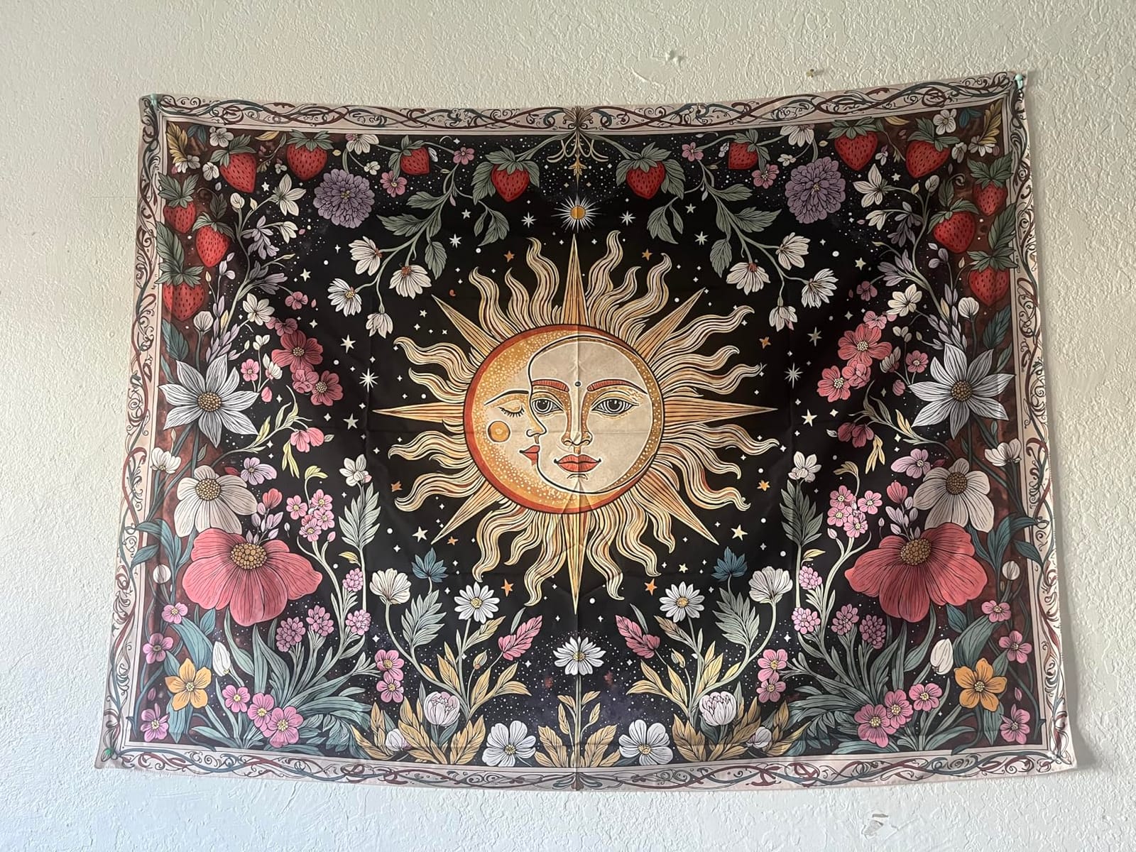 Accnicc Yellow Sun and Moon Tapestry Vintage Indie Boho Tapestry Wall Hanging with Sunflowers Butterfly Moth Constellation Aesthetic Wall Tapestries for Bedroom Dorm Living Room (Orange, 48'' × 36'') customer photo 1