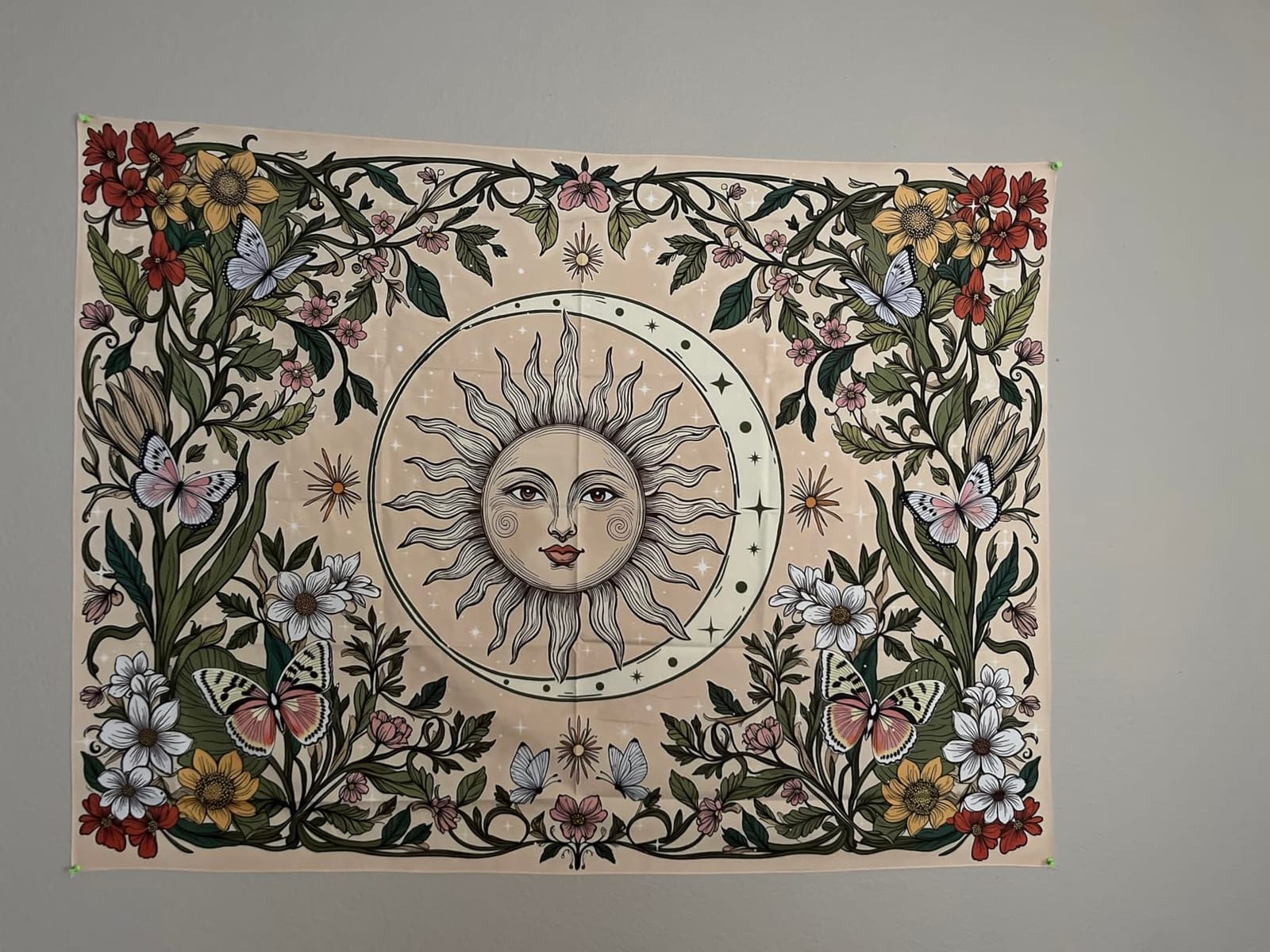 Accnicc Yellow Sun and Moon Tapestry Vintage Indie Boho Tapestry Wall Hanging with Sunflowers Butterfly Moth Constellation Aesthetic Wall Tapestries for Bedroom Dorm Living Room (Orange, 48'' × 36'') customer photo 2