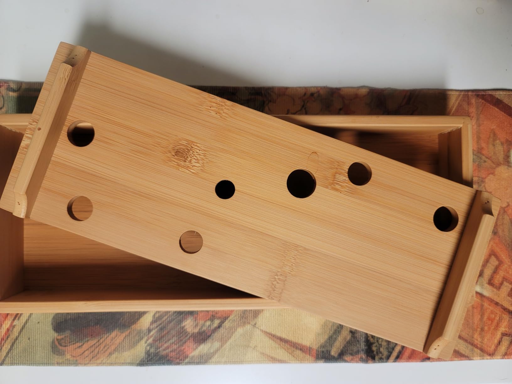 JIKUGO Seven Stars Bamboo Tea Tray 11.8x4.84x1.38in Gongfu Tea Tray Chinese Tea Set Japanese/Chinese Gongfu Tea Table Home Furnishing Serving Water Storage Bamboo Tea Table customer photo 2