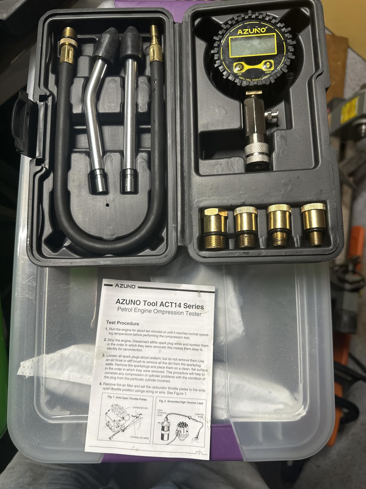 AZUNO Compression Tester Automotive, Digital Compression Gauge 200 PSI for Petrol Engine Cylinder Compression Tester Kit with Adapter & Hose customer photo 2