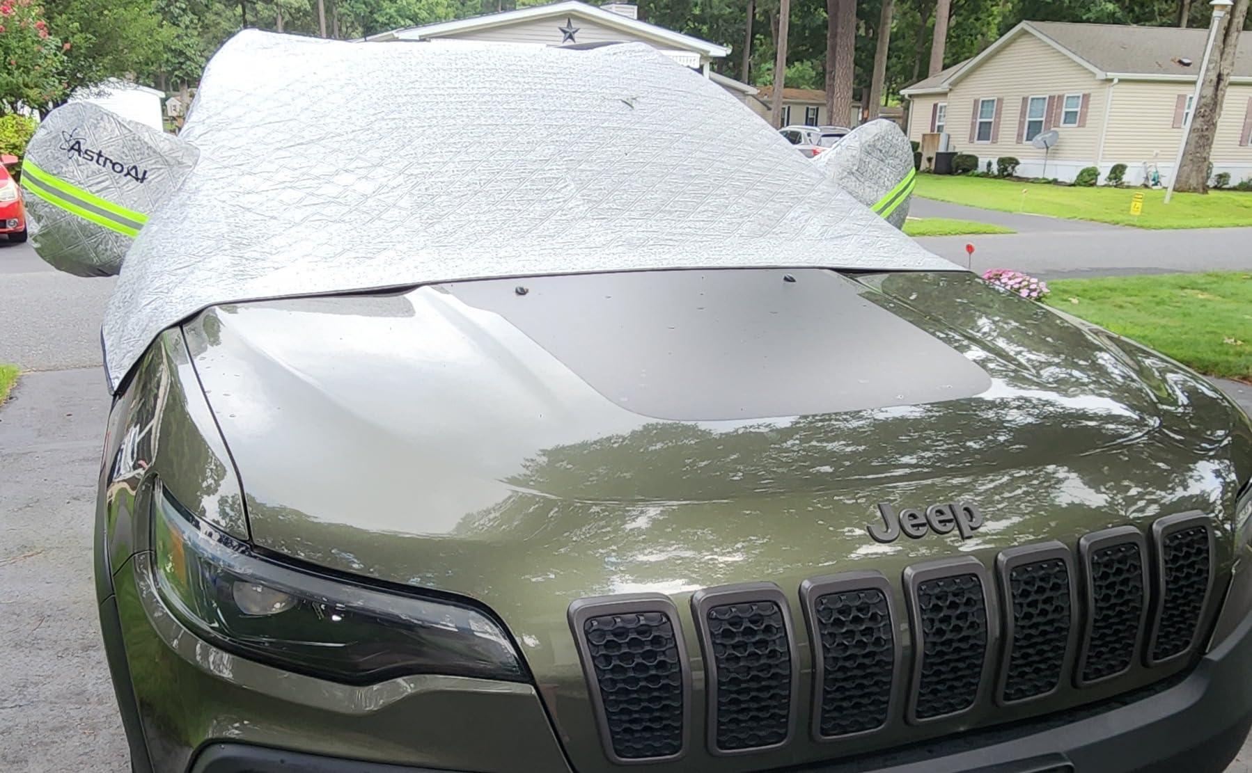 AstroAI Windshield Cover for Ice and Snow, Frost Protector Car Snow Cover | Car Windshield Snow Cover With Anti-Theft Straps And 2 Mirror Covers, Durable Windproof UV Sun Shade For Cars, SUVs And Vans customer photo 1