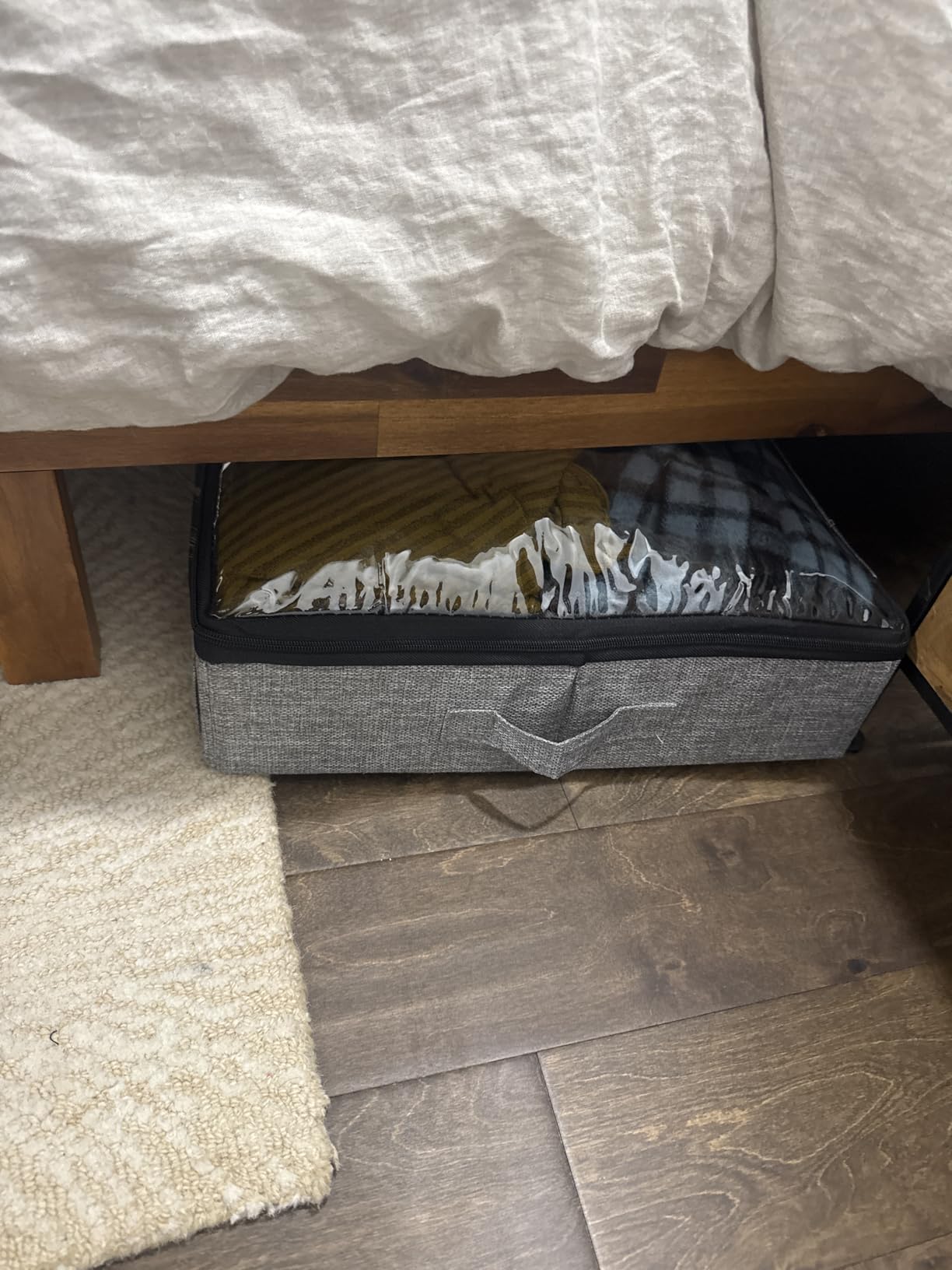 2-Pack Under Bed Storage Containers, 4.5 Inches Tall Clothes Storage, Grey | Low Profile Collapsible Underbed Organizer Bin with Sturdy Sidewalls/Bottom, Cotton-linen, For Seasonal Clothes & Bedding customer photo 2