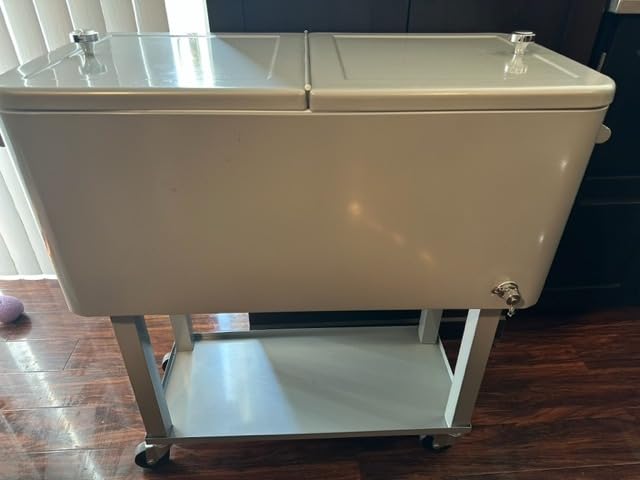 80 Qt Rolling Ice Chest Cooler Cart, Stand Up Cooler Trolley | Patio Beverage Cooler Trolley with Wheels, Outdoor Drink Bar Stand for Backyard Party, Includes Serving Tray, Ice Scoop customer photo 2
