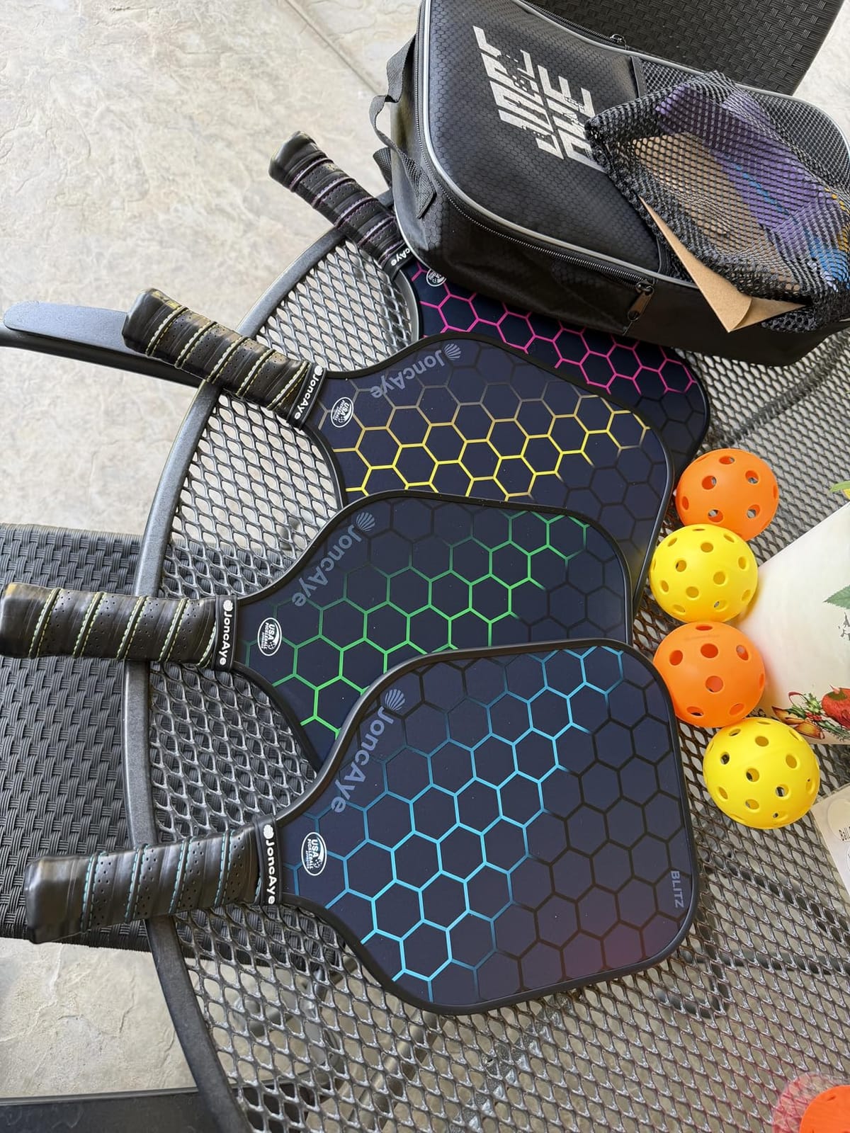 JoncAye Pickleball Paddles Set of 4 or 2 Fiberglass Rackets USAPA Approved | Lightweight Pickle Ball Equipment, 4 Outdoor Indoor Balls, Racquet Bag, Overgrip, for Beginner, Adults, Teens, Men, Women customer photo 1