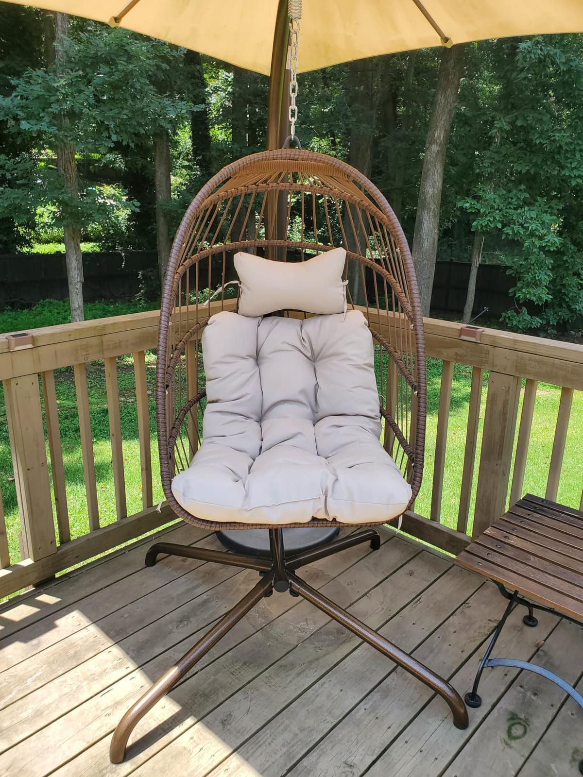 BULEXYARD Hanging Egg Chair with Stand, Indoor Outdoor Egg Swing Chair | 350 Lbs Capacity, Beige, All-Weather PE Wicker, Foldable Hanging Hammock Seat with Cushion, for Patio Porch Backyard customer photo 1