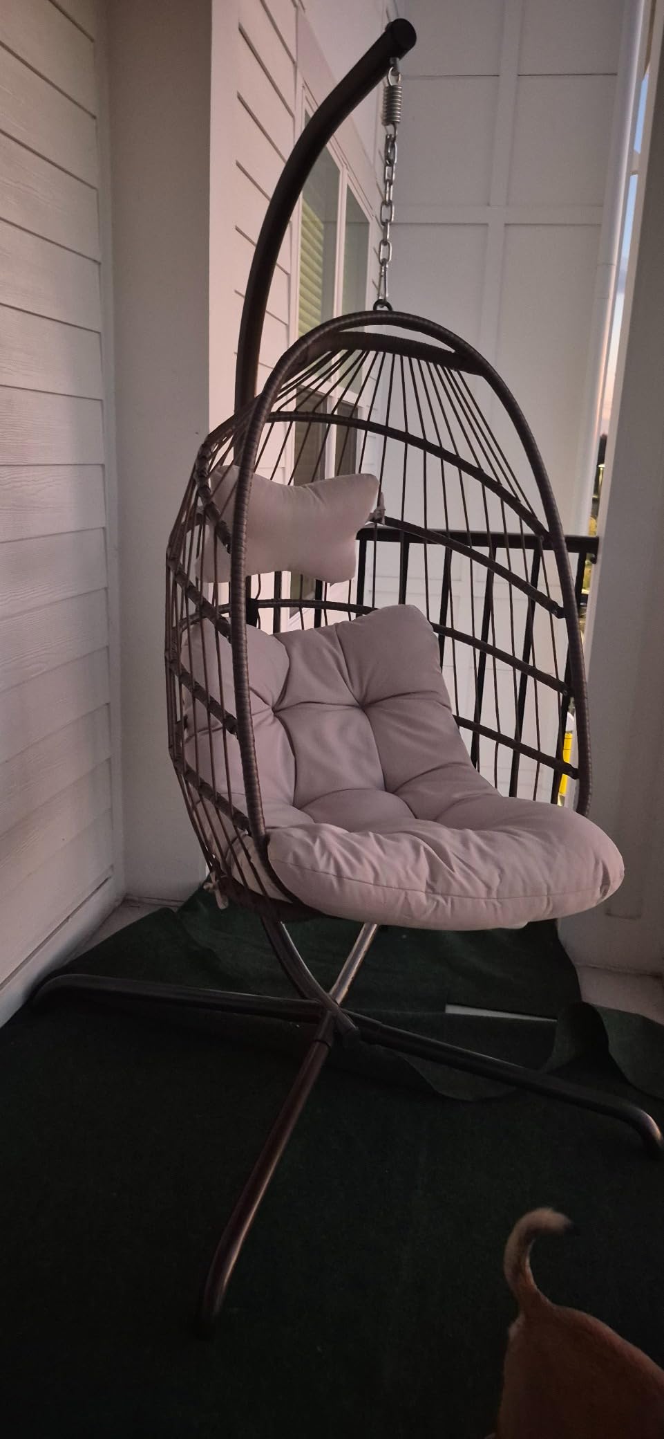 BULEXYARD Hanging Egg Chair with Stand, Indoor Outdoor Egg Swing Chair | 350 Lbs Capacity, Beige, All-Weather PE Wicker, Foldable Hanging Hammock Seat with Cushion, for Patio Porch Backyard customer photo 2