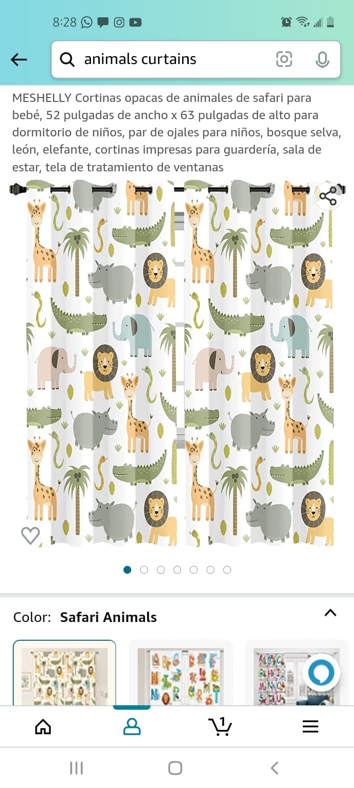 MESHELLY Baby Safari Animals Blackout Curtains 52Wx63H Inch for Boy Bedroom Grommet Pair Kids Woodland Jungle Lion Elephant Art Printed Curtains for Nursery Living Room Window Treatment Fabric customer photo 2