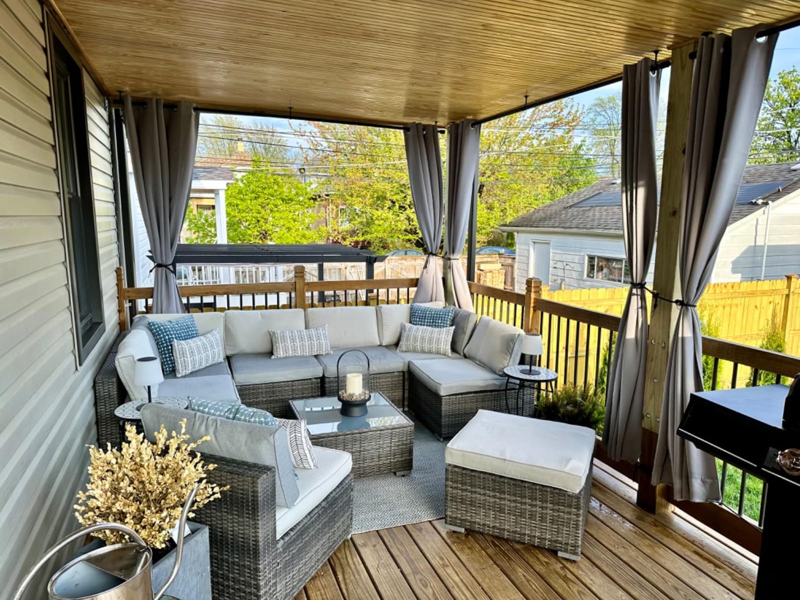 NICETOWN 2 Panels Weighted Blackout Curtains Patio Waterproof Outdoor Curtains, Thermal Insulated Top & Bottom Grommet & Back Tab Wind-Break Drapes Privacy for Pergola, W52 by L84, Tan-Khaki customer photo 2