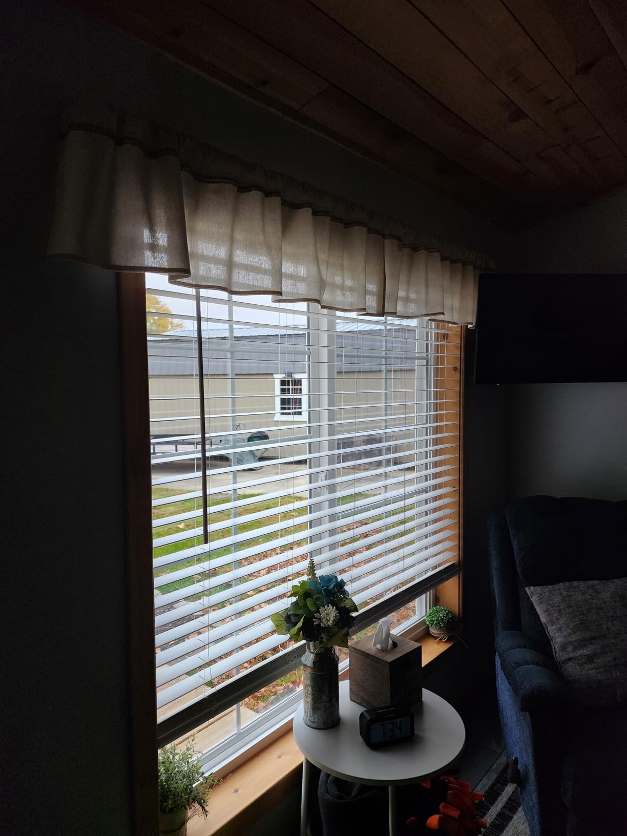 Cordless Faux Wood Blinds, Wooden Blinds for Indoor Windows, Basic White, 74
