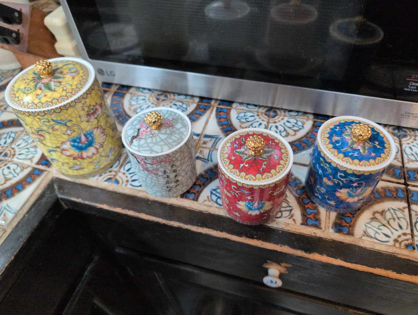 Enamel Ceramic Tea Caddy Tea Canister Tea Storage Container Tins Jar with Airtight Lid Water-proof Tank for Tea, Coffee, Herb, Sugar, Spice, Nuts customer photo 1