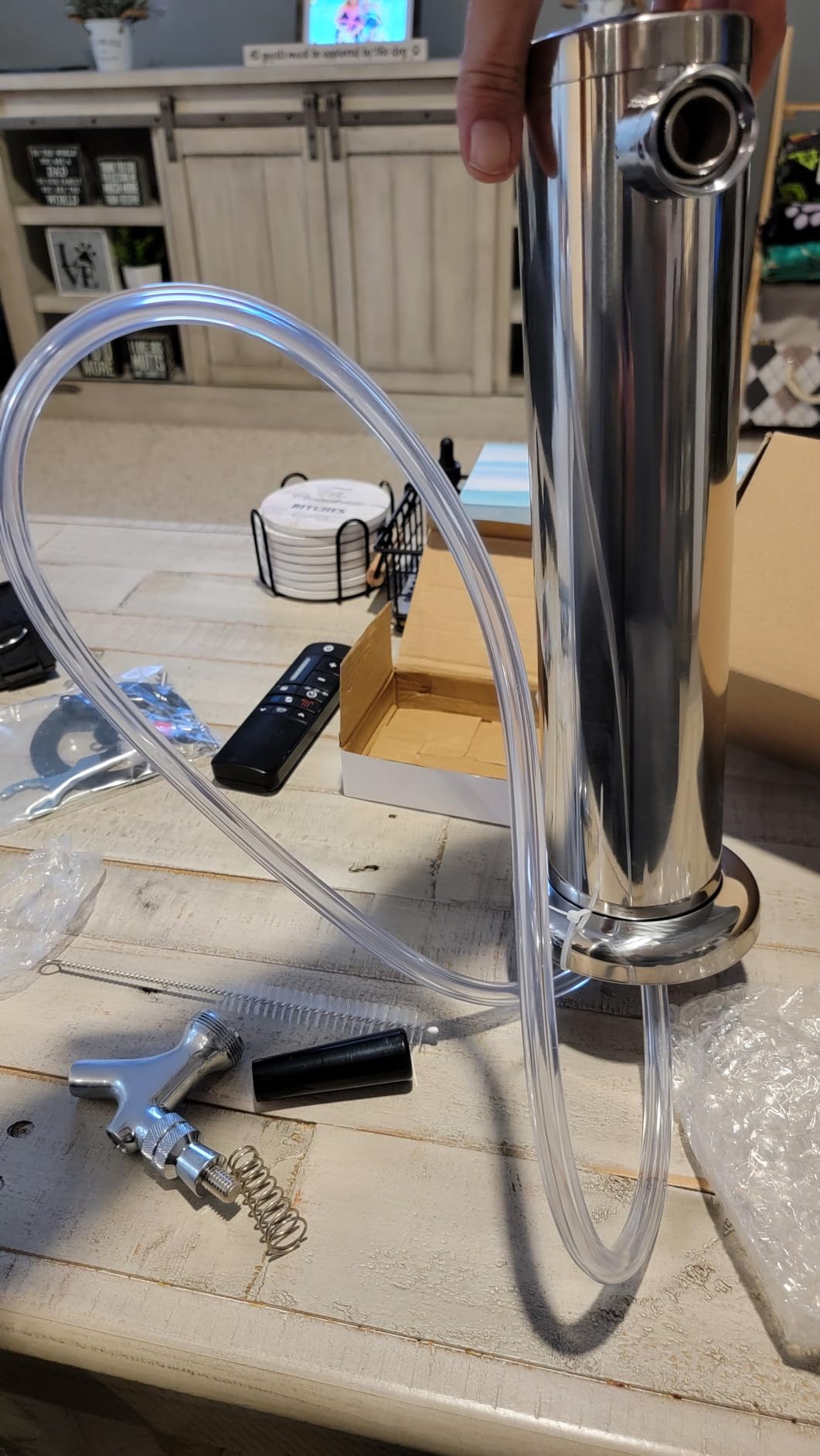 Kegerator Tower Double Tap Beer Tower with Self-Closing Beer Faucet | Polished Stainless, Stainless Core Beer Taps, 3