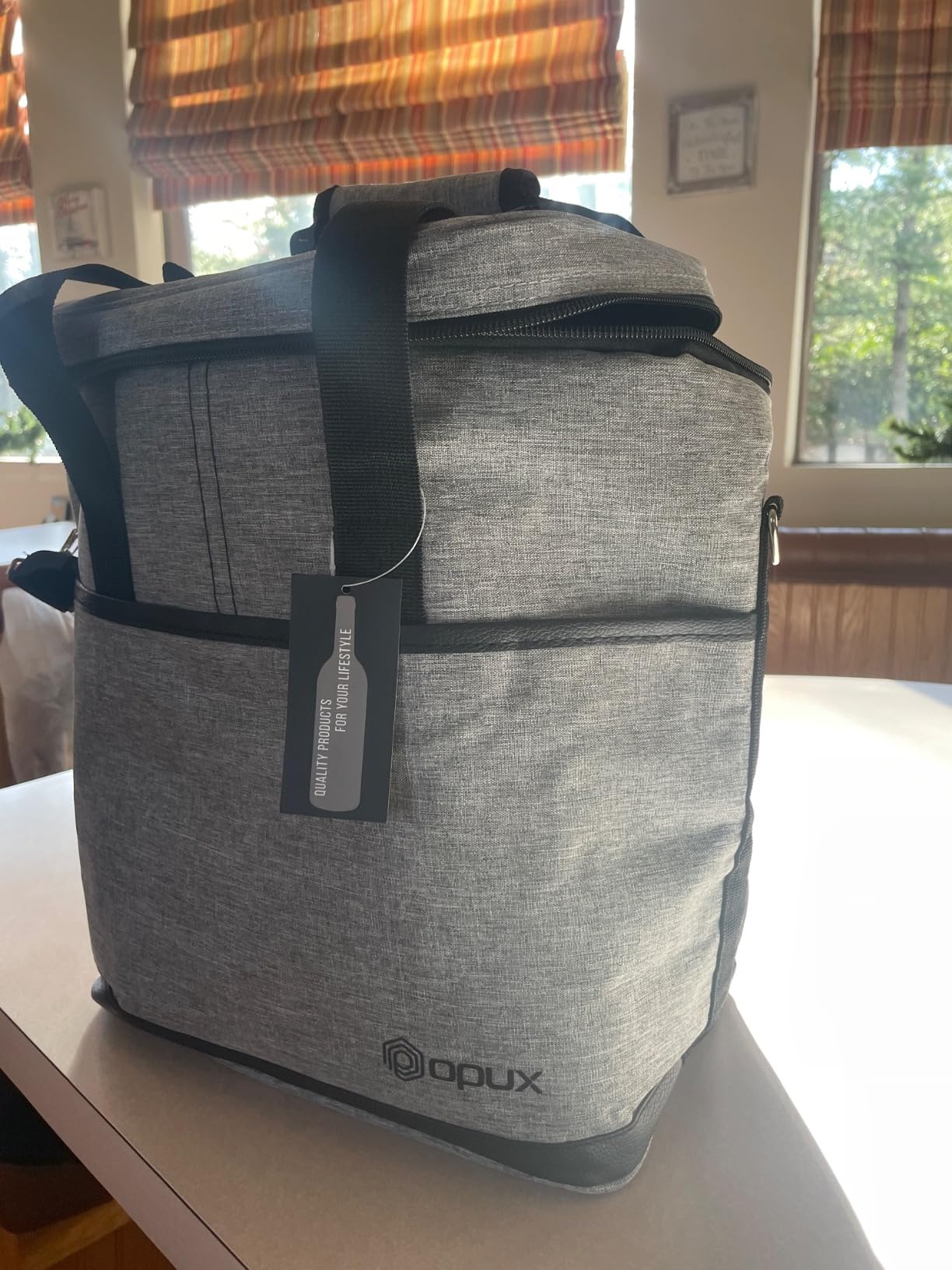 opux Insulated Wine Cooler Bag, Leakproof 6 Bottle Tote Carrier, Charcoal | Six, Travel Picnic BYOB, Leakproof Padded Portable, Protection, Wine Lovers Gift Women Men Christmas, Shoulder Strap customer photo 2