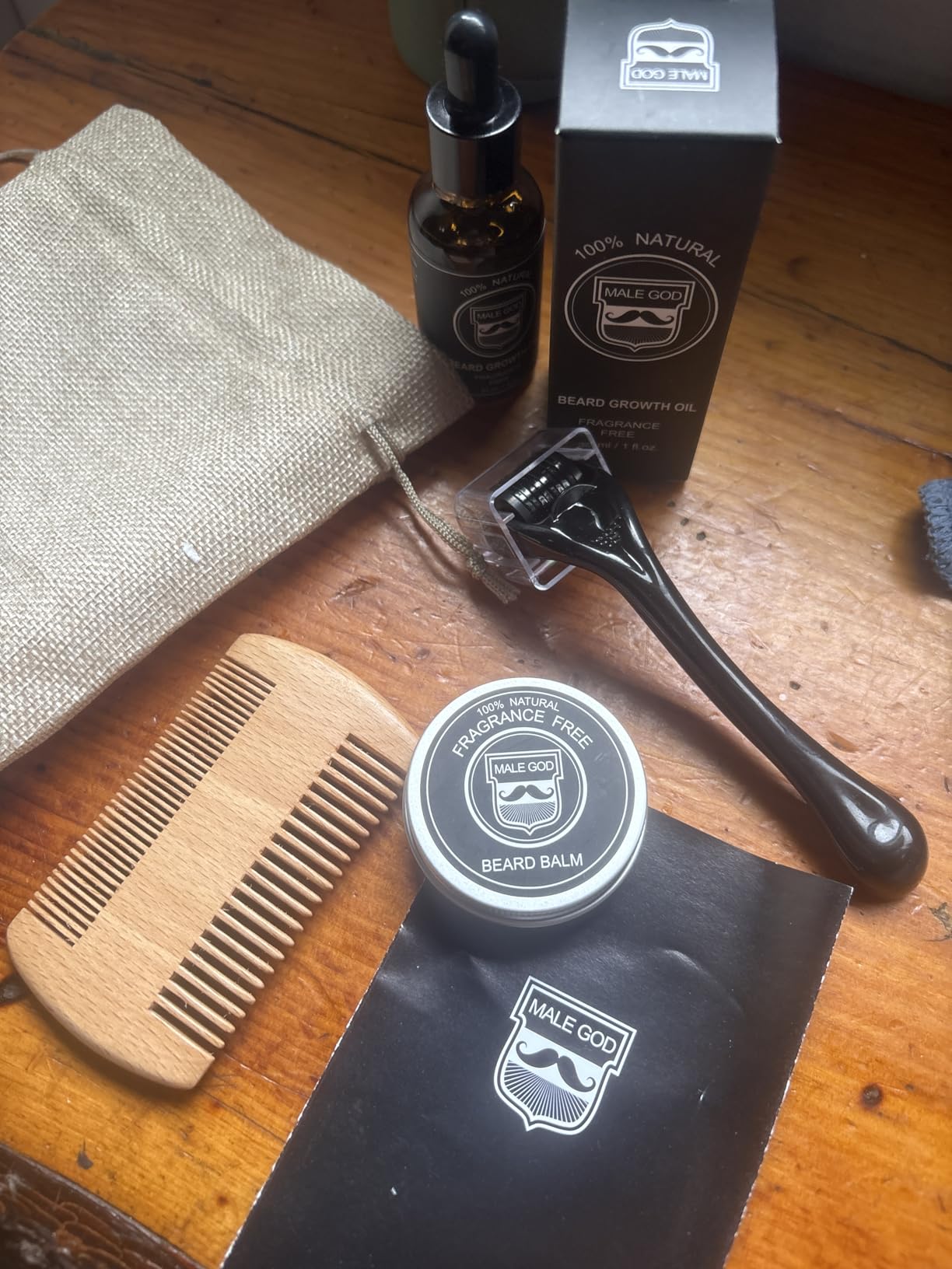 MALE GOD Beard Kit, Beard Growth Kit w/Natural Ingredients Beard Oil & Balm & Comb, Beard Growth Oil w/4X Thickening Biotin, Fathers Day | Chrismtas | Birthday Gifts for Men Him Husband Boyfriend Dad customer photo 2