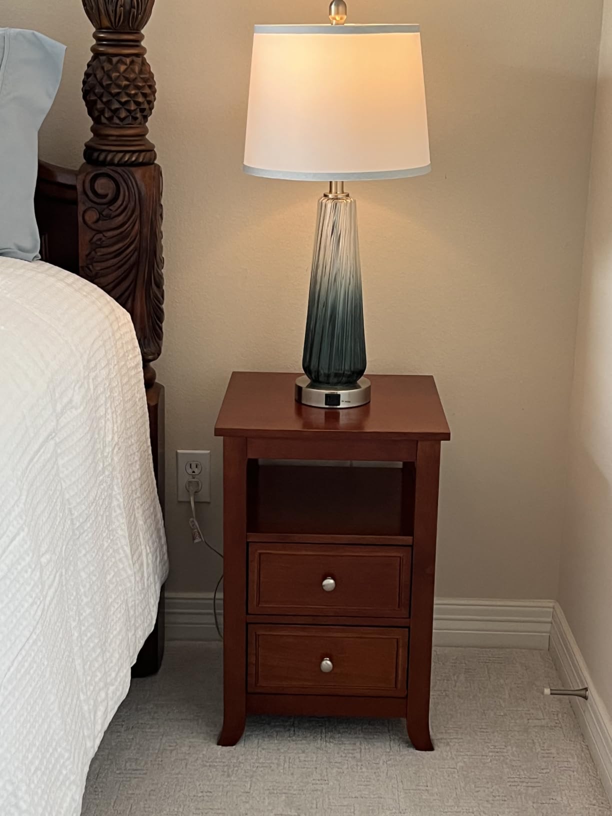 Table Lamps Set of 2 with Touch Control, Modern Glass Bedside Lamps with USB A+C Ports, 3-Way Dimmable Nightstand Lamp with White Fabric Shade, 27.5