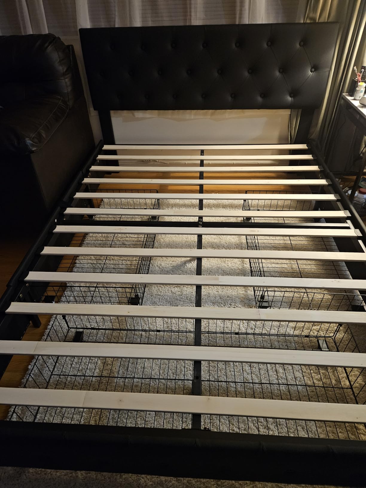 Yaheetech Queen Upholstered Platform Bed Frame with Storage Drawers, Black | PU leather & metal frame with wood slats give sturdy support, no box spring needed, saving bedroom space via built-in drawers customer photo 2