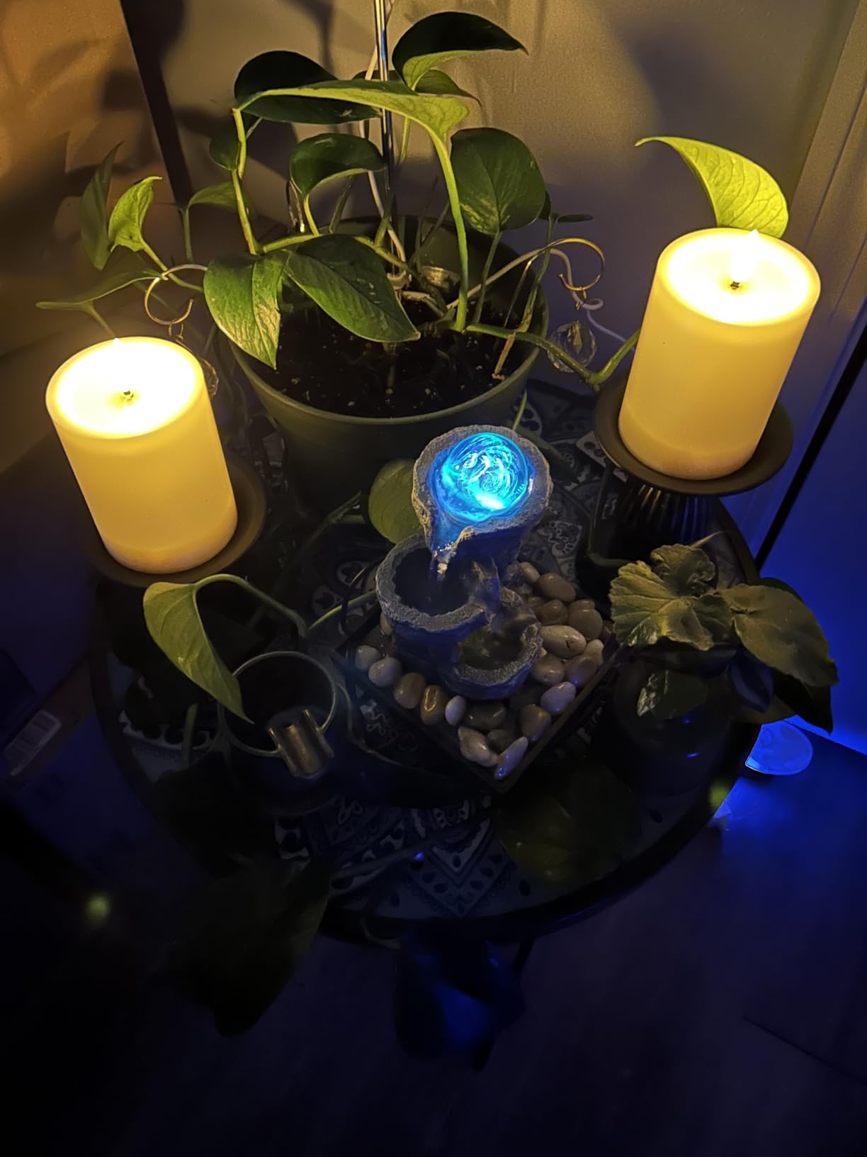 Tabletop Fountain Indoor Waterfall Meditation Fountain Like Layers of Rock Desktop Water Feature Includes Many Natural River Rock LED Lights Rolling Decorative Bubble Balls customer photo 2