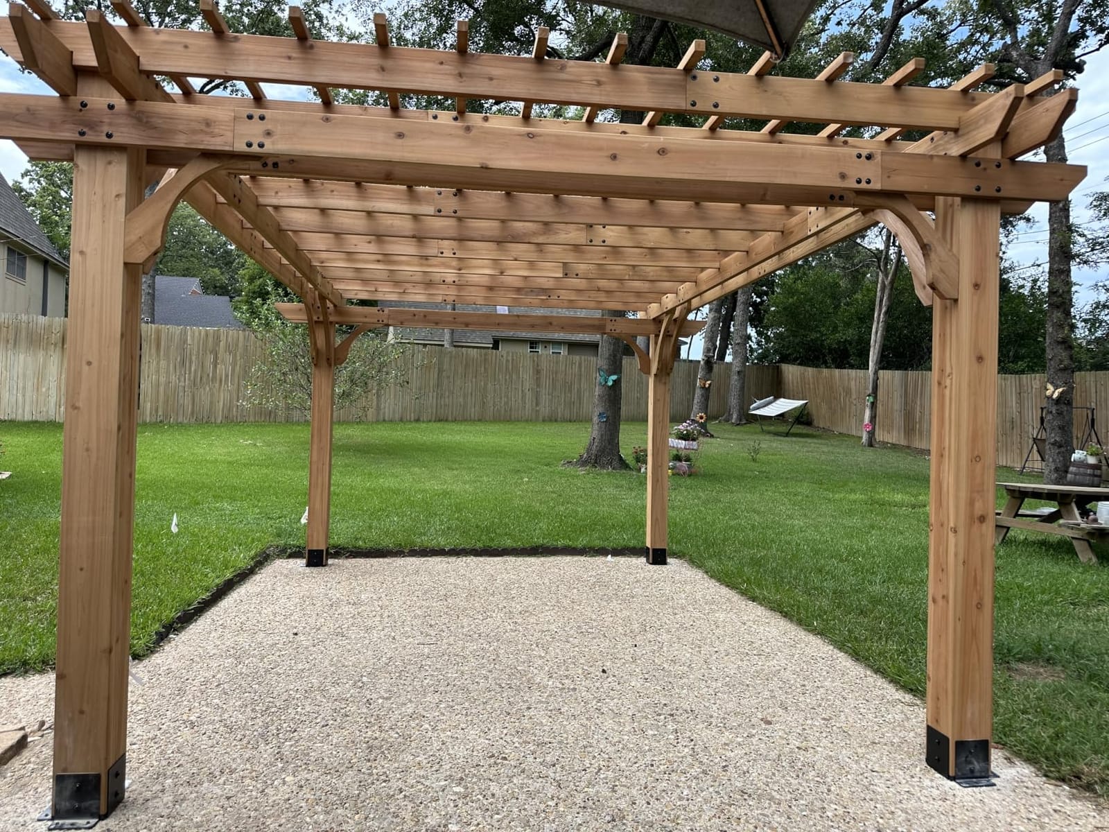 Backyard Discovery Beaumont 16' x 12' Traditional Cedar Wood Pergola Kit with Trellis Roof, All-Season Durability, High-Wind Rating, PowerPort, Shade for Outdoor Patio, Deck, Garden, and Entertaining customer photo 1