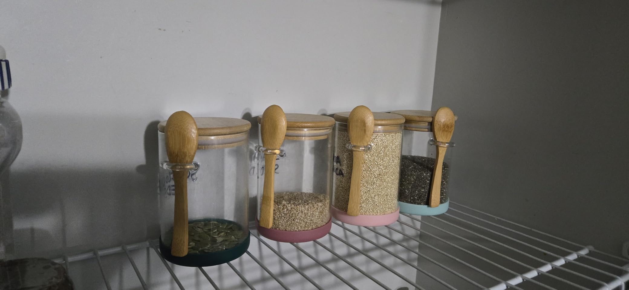 Mfacoy Set of 4 Airtight Glass Jars with Bamboo Lids & Spoons, 17 oz Borosilicate Overnight Oats Containers with Lids, Clear Food Storage Canister for Cookie, Candy, Coffee, Sugar, Matcha Tea, Flour customer photo 2