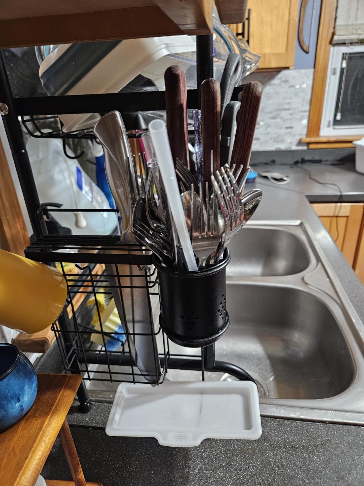 MOUKABAL Dish Drying Rack with Drainboard for Kitchen Counter, Black | 13×17 Large Capacity/Rustproof Stainless Steel/Fast Drainage Dish Drainer/Removable Utensil Holder customer photo 2