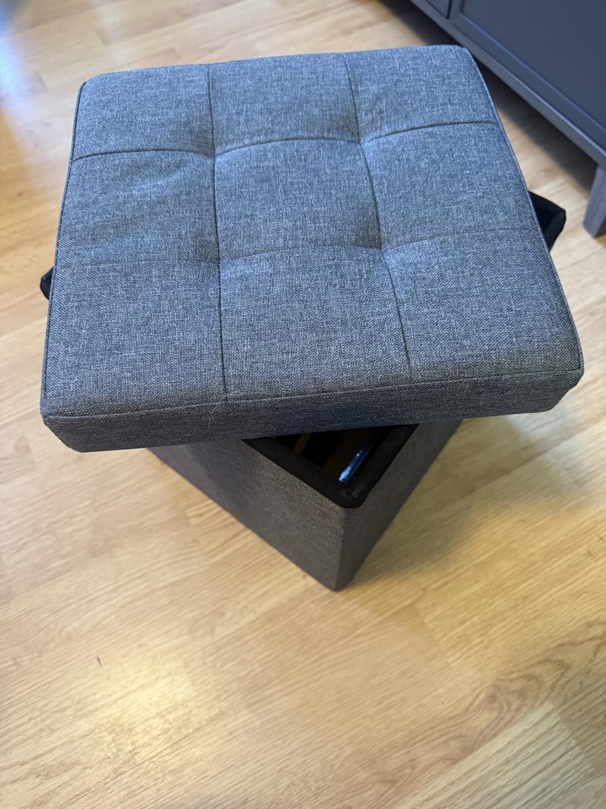 SONGMICS Small Folding Storage Ottoman, 11.8 x 11.8 x 11.8 in | Linen-Look Fabric, Storage Chest, Foot Rest Stool, Holds up to 286.6 lb, Slate Gray, Minota Collection ULSF028G01 customer photo 1