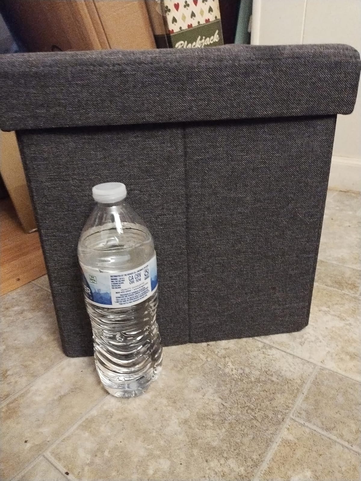 SONGMICS Small Folding Storage Ottoman, 11.8 x 11.8 x 11.8 in | Linen-Look Fabric, Storage Chest, Foot Rest Stool, Holds up to 286.6 lb, Slate Gray, Minota Collection ULSF028G01 customer photo 2