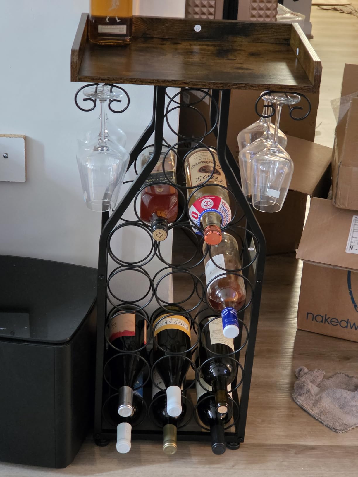 X-cosrack Wine Rack Freestanding Floor, Mini Bar Table Wine Holder Stand with Glass Holder Wood Tabletop 14 Bottles customer photo 1