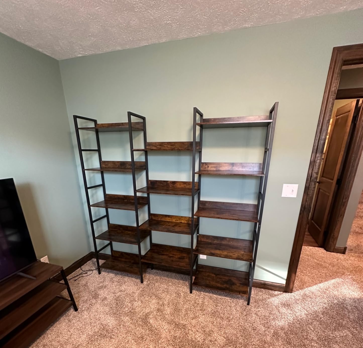 IRONCK Triple Wide 5-Tier Bookshelf with Metal Frame, Vintage Brown customer photo 1