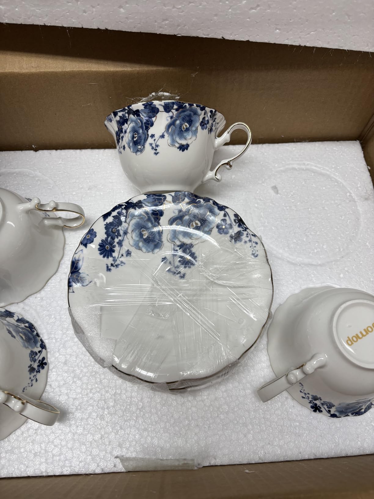 Ceramic Tea Cups Coffee Cup and Saucers Set of 4 (Blue and White) customer photo 1