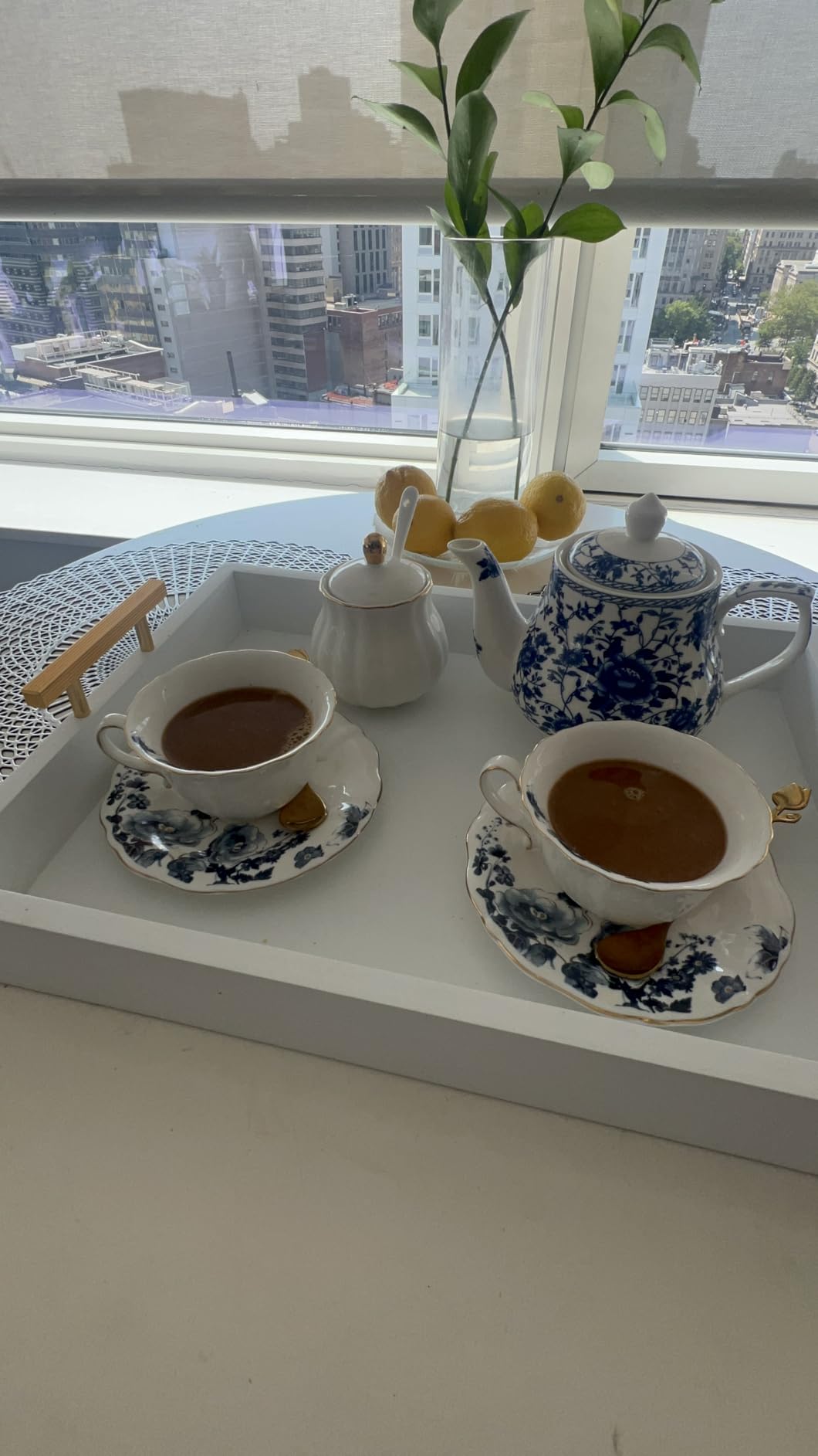 Ceramic Tea Cups Coffee Cup and Saucers Set of 4 (Blue and White) customer photo 2