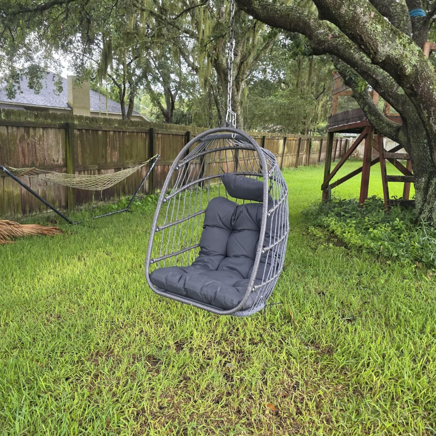 Nicesoul Outdoor Hanging Egg Chair Without Stand, Patio Wicker Swing Egg Basket Chairs with Padded Cushion, 350 Lbs Comfy Cozy Ceiling Tree Swinging Egg-Shaped Chair No Stand for Indoor Balcony, Beige customer photo 1