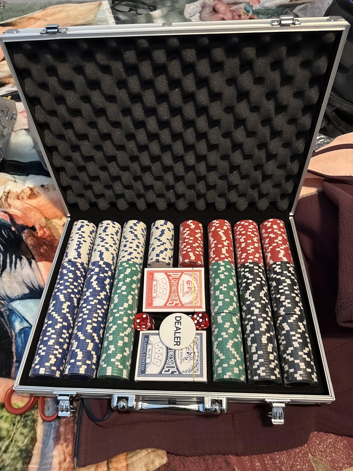 Comie Poker Chips, 500PCS Poker Chip Set with Aluminum Travel Case, 11.5 Gram Poker Set for Texas Hold'em Blackjack Gambling customer photo 2