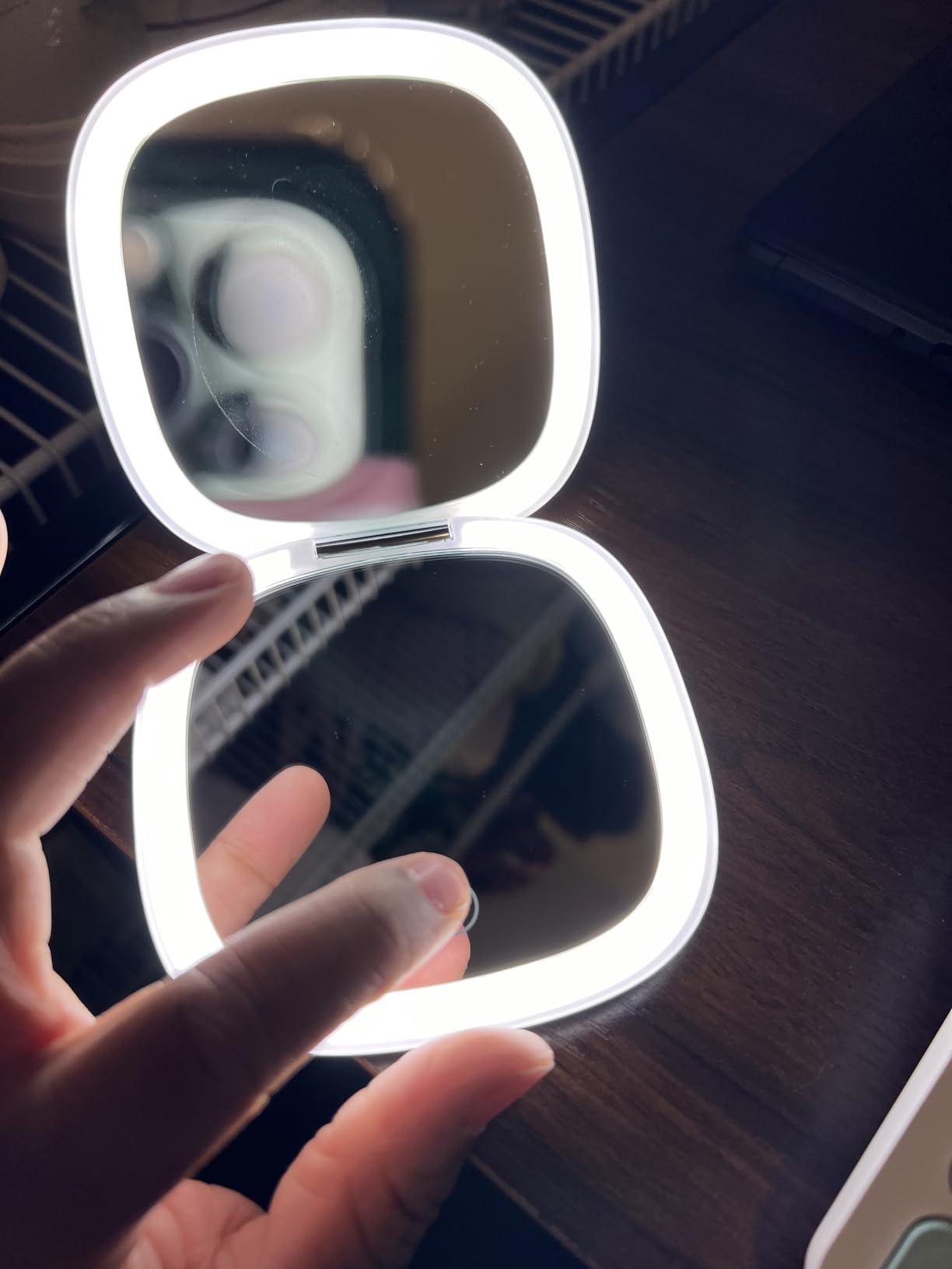 Compact Mirror, Lighted Travel Makeup Mirror with 1X/10X Magnifying Double Sided Dimmable Portable Pocket Mirror for Handbag, USB Charging(Black) customer photo 2