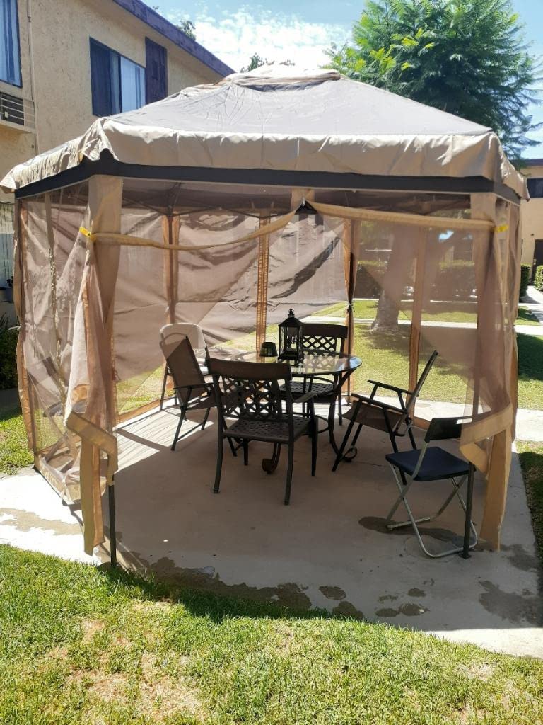 Yaheetech 13x13 Pop Up Gazebo Double-Tier w/Mesh Netting Patio Canopy Brown | UPF50+ Waterproof Pop Up Gazebo w/Mesh Netting & 4 Sandbags, Instant Shade for Backyard, Lawn, Garden and Deck Gatherings customer photo 1