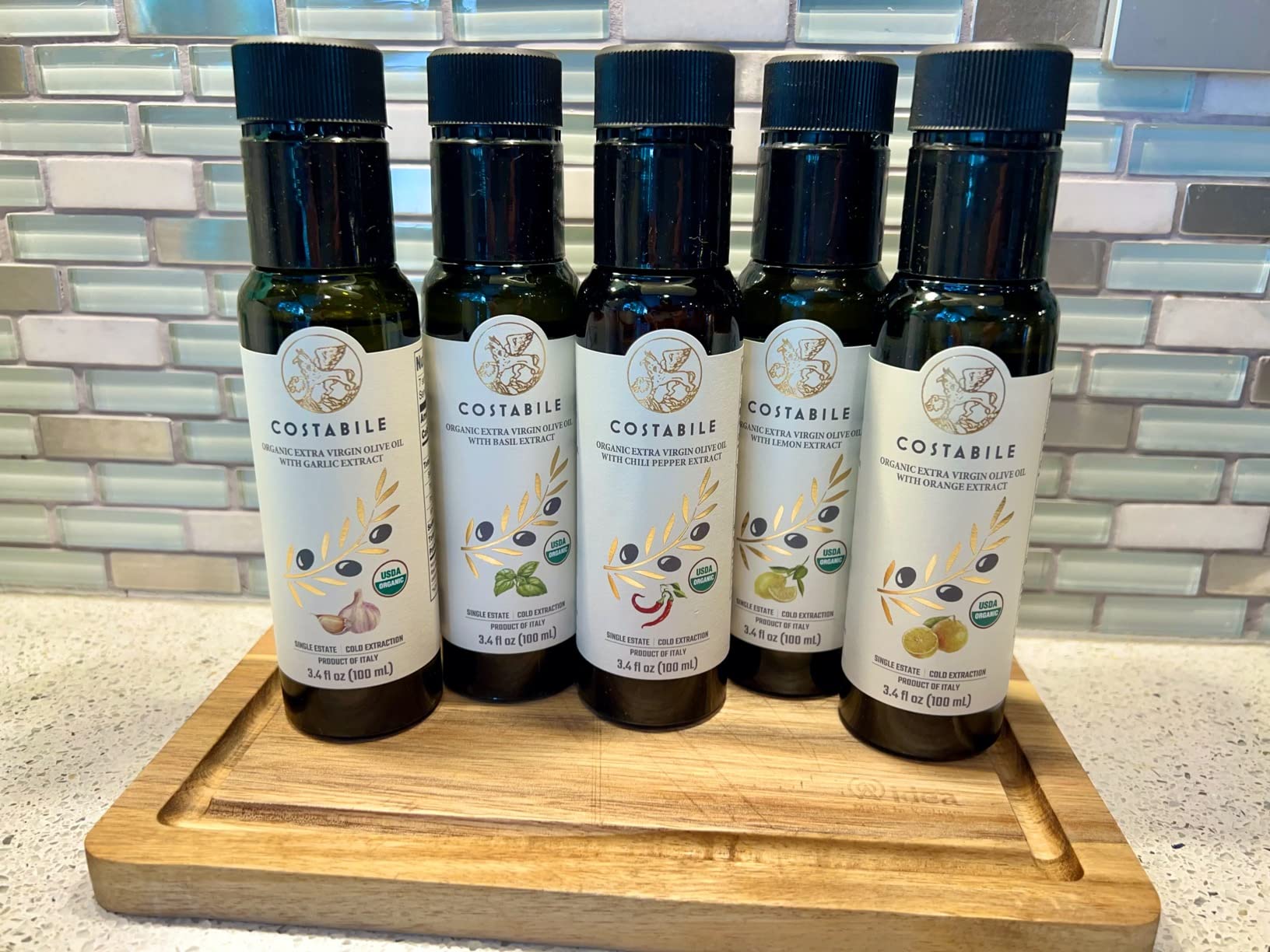 Infused Olive Oil Gift Sets - Organic Puglia Olive Oil Sampler Gift Set. Ideal for Italian and Edible Baskets. Gourmet Box for Food Lovers of 5 x 3.45 Fl.Oz customer photo 2