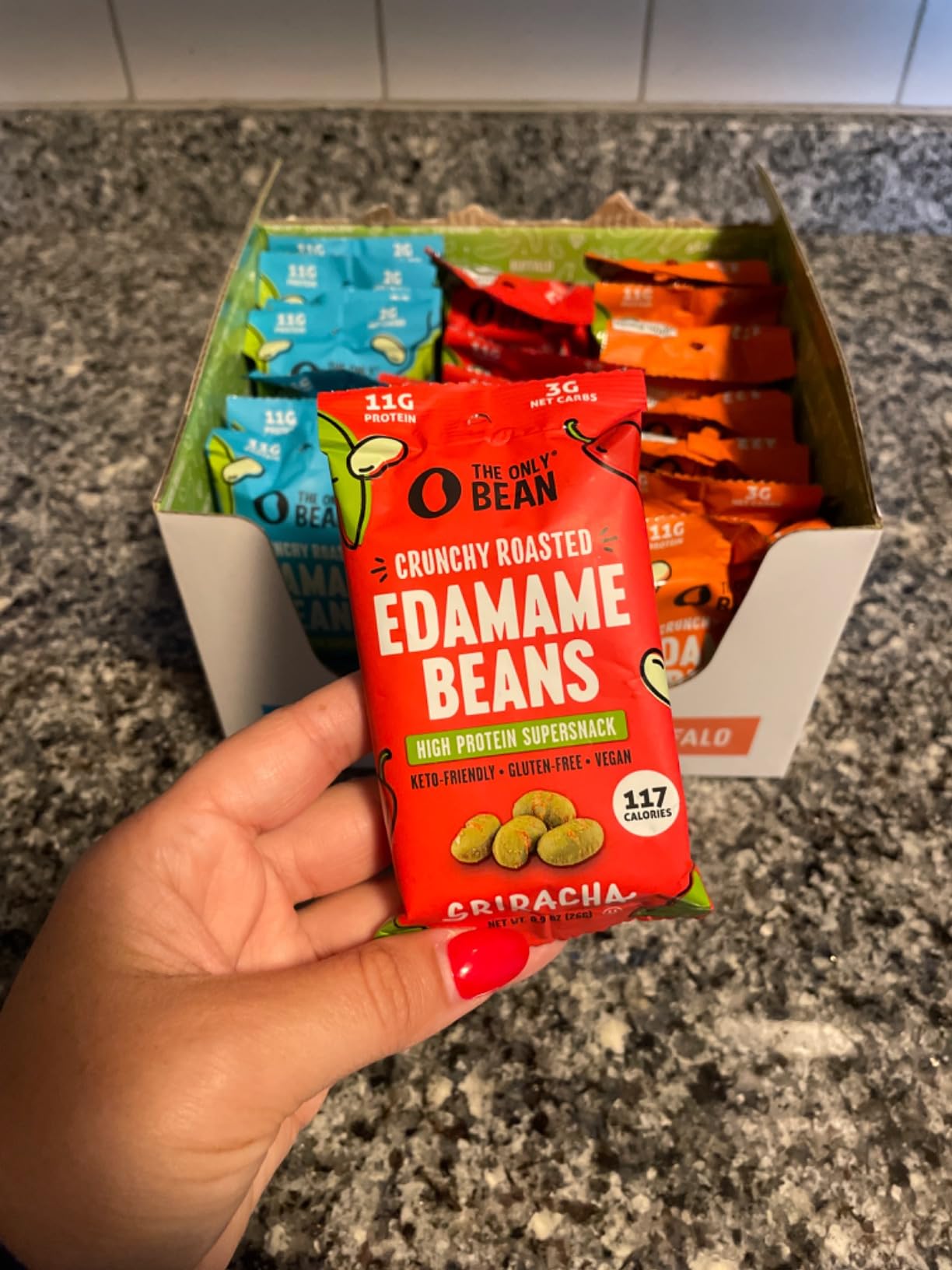The Only Bean Crunchy Roasted Edamame - Healthy Snacks for Adults and Kids (Variety Pack), Low Carb Keto Snack Food, Vegan Gluten Free High Protein Snacks (11g), Office Snack, 0.9oz 24 pack customer photo 2
