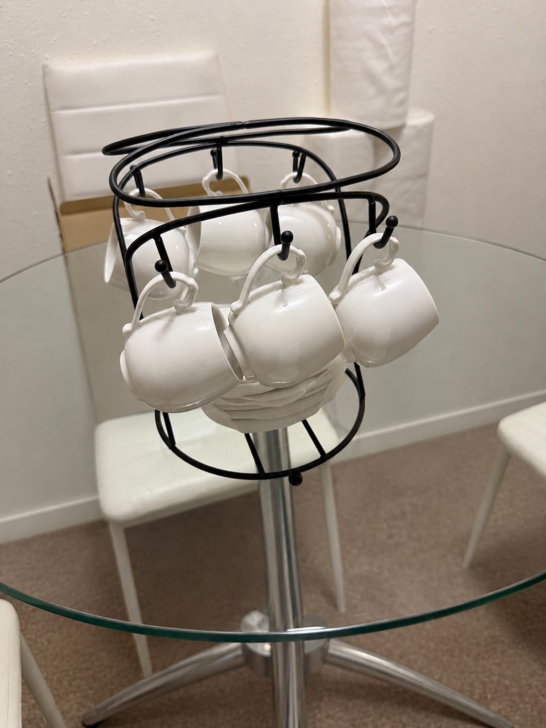 LYEOBOH Espresso Cups with Saucers Set, Coffee Cups Metal Stand and Spoons | Elegant Coffee Cup Set, Demitasse Cups for Espresso, Latte, Cafe Mocha, Cappuccino, and Tea, 3 OZ, Set of 6, White customer photo 2