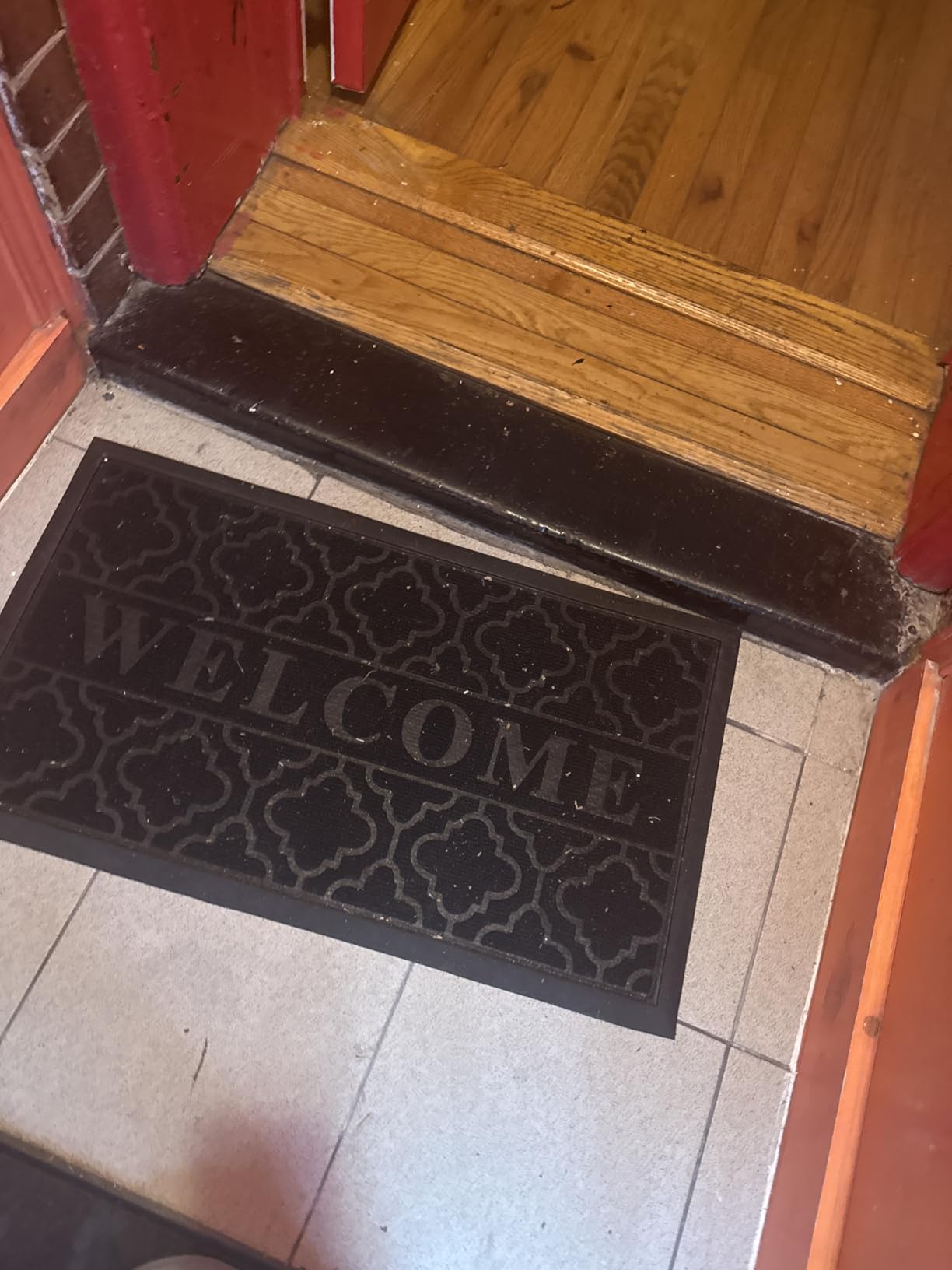 Yimobra Welcome Door Mat, 29.5 x 17 in, Black | Raised Embossed Welcome Design, Traps Dirt & Moisture, Non-Slip Rubber Backing, Low Profile for Front Doors, Indoor Outdoor Use customer photo 2