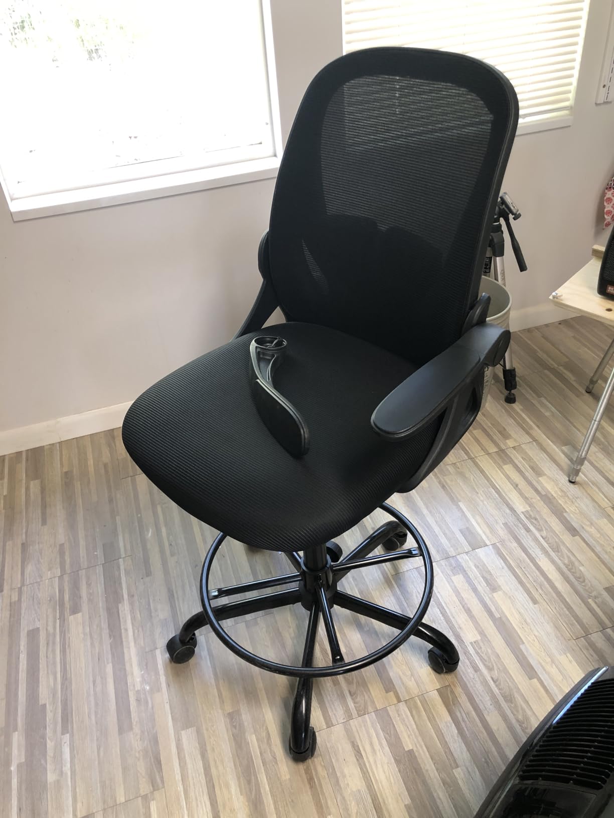 Primy Drafting Chair Tall Office Chair with Flip-up Armrests Executive Ergonomic Computer Standing Desk Chair with Lumbar Support and Adjustable Footrest Ring (Black) customer photo 1