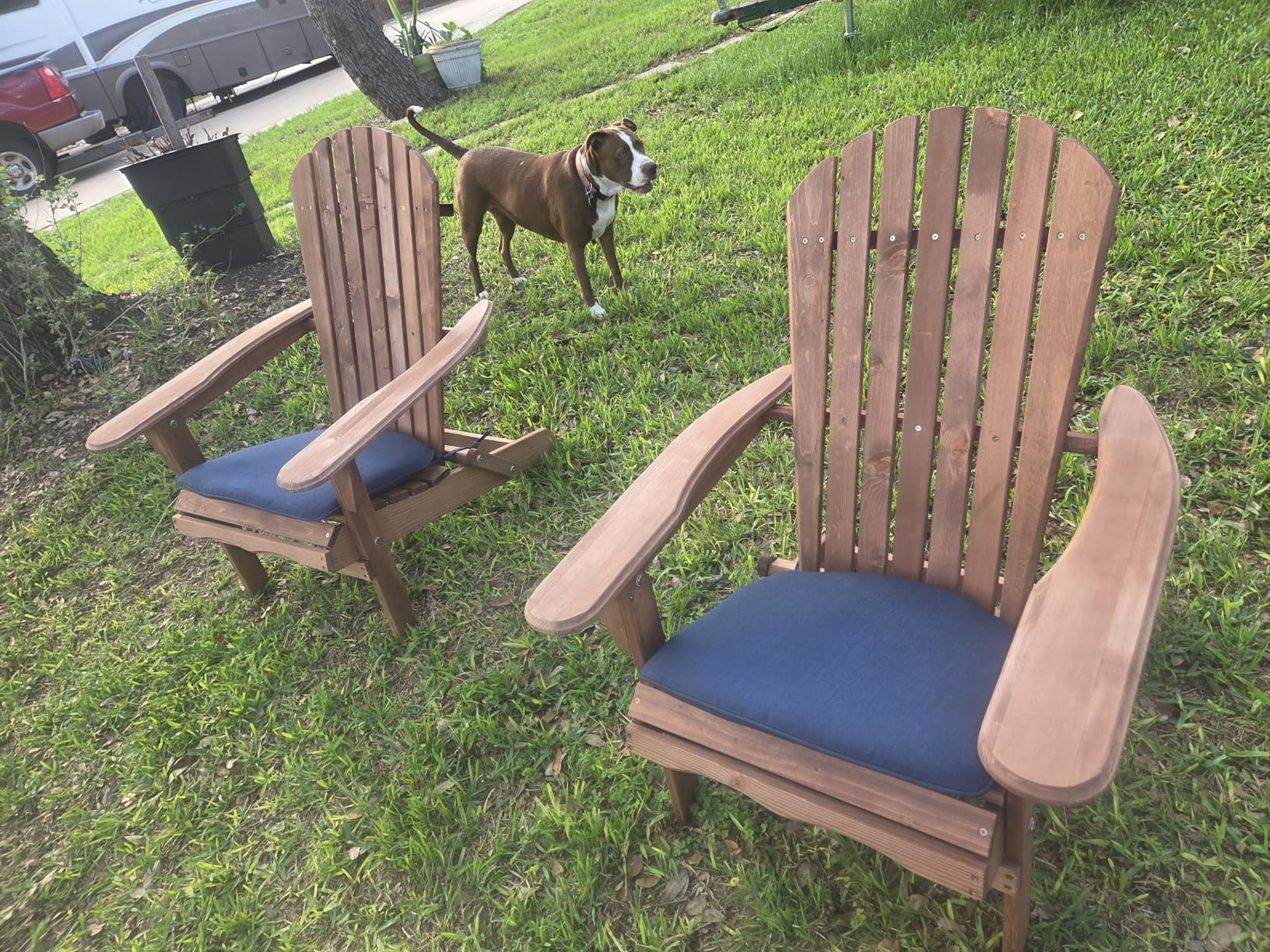 Outdoor Folding Adirondack Chair Set of 2, Wooden Patio Chairs, Light Brown | Pre-Assembled Backrest, Foldable Design, Premium Solid Wood, Ergonomic Comfort, Suitable for Garden Backyard Porch Pool Deck customer photo 1