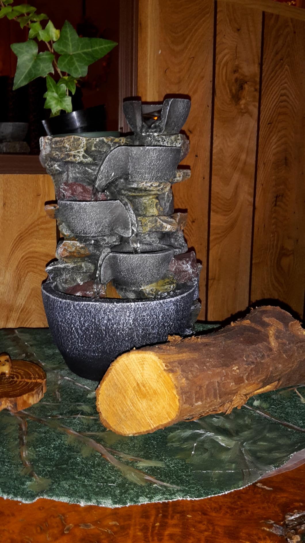 Haobos Indoor Fountain 4-Bowl Rockery Soothing Sound Tabletop Fountains Home/Office Decor Gift for Mom,Mother Day Present with A Small Plastic Pot to Grow Plant/Hebs By Yourself (Automatic Watering) customer photo 2