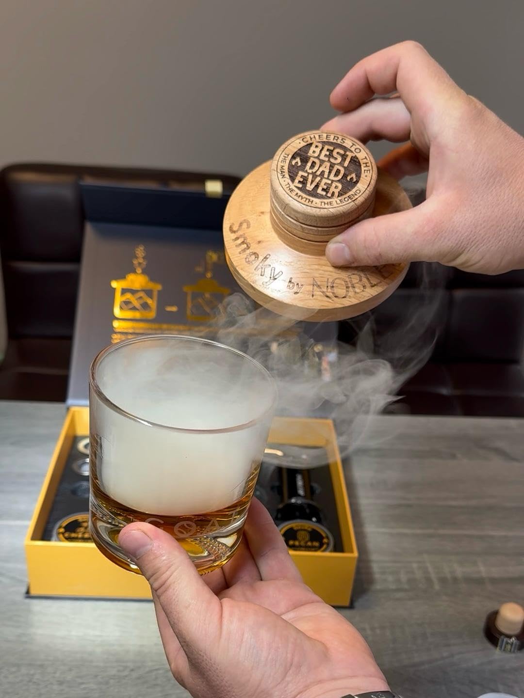 NOBLESIP® Whiskey Bourbon Cocktail Smoker Kit 𝗣𝗥𝗘𝗠𝗜𝗨𝗠 Smoky 100% Natural American Oak Wood. Easy Craft Smoked Old Fashioneds at Home Like a pro. Bar Gift Box (Original - not Engraved) customer photo 2