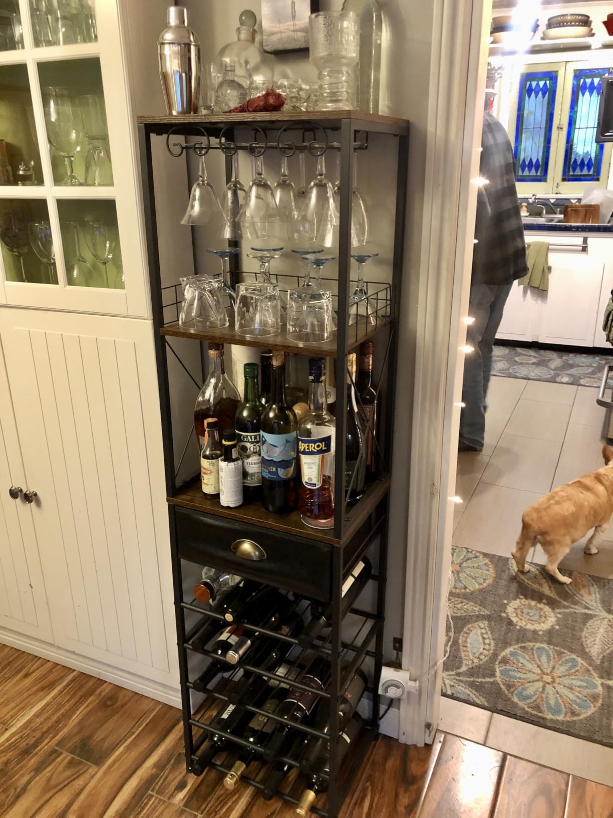 Homeiju Wine Rack Freestanding Floor, Bar Cabinet for Liquor and Glasses | 4-Tier Bar Cabinet with Tabletop, Glass Holder, Storage Drawer and Wine Storage for Living Room customer photo 1