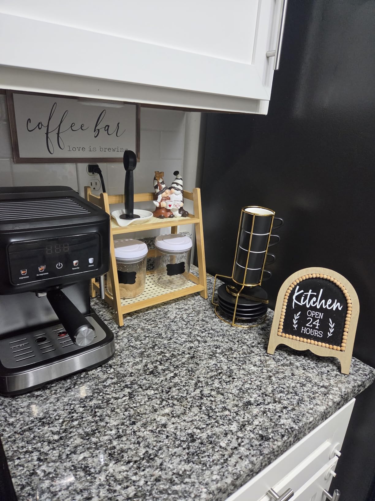 Lareina Porcelain 3-Ounce Espresso Cups Set of 6, Small Stackable Coffee Cups with Saucers, Spoons and Metal Stand - Ceramic Demitasse Mugs, Double Shots Expresso Cup, Matte Black customer photo 2